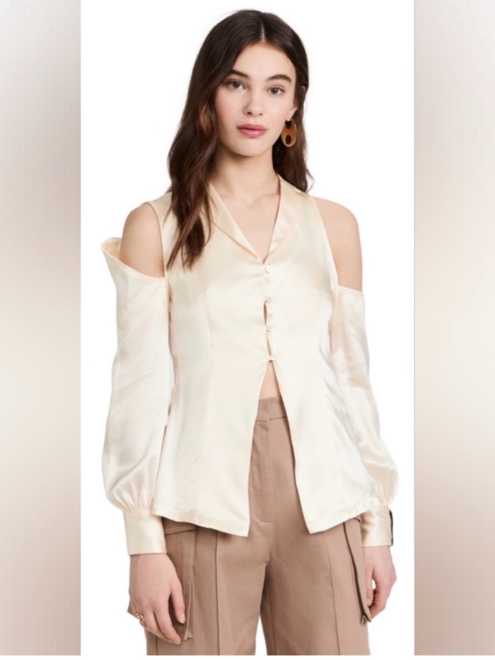 12. NWT ROKH CUT OUT SHOULDER SILK BLOUSE IN IVORY